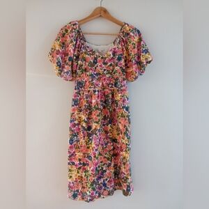 Cato Juniors XS Multicolor Floral Midi Dress Short Sleeve V-Neck